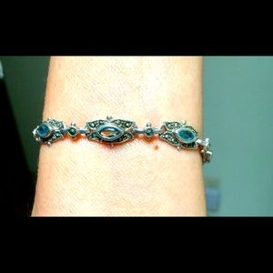Vintage Solid 925 Aquamarine and Marcasite Bracelet